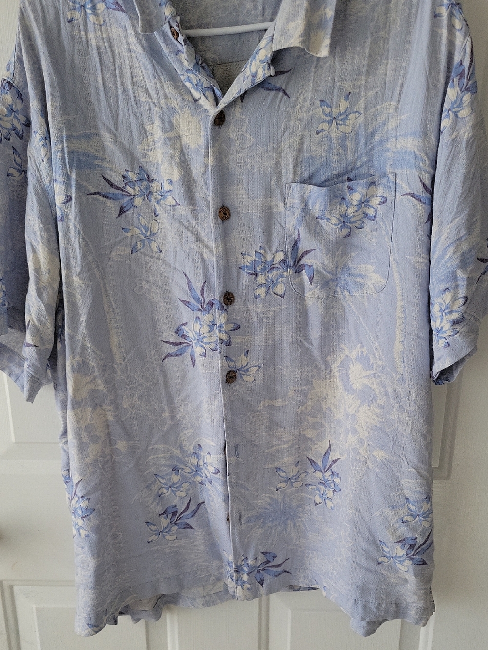 Caribbean Pale Blue Floral Camp Collar Button-Down Shirt